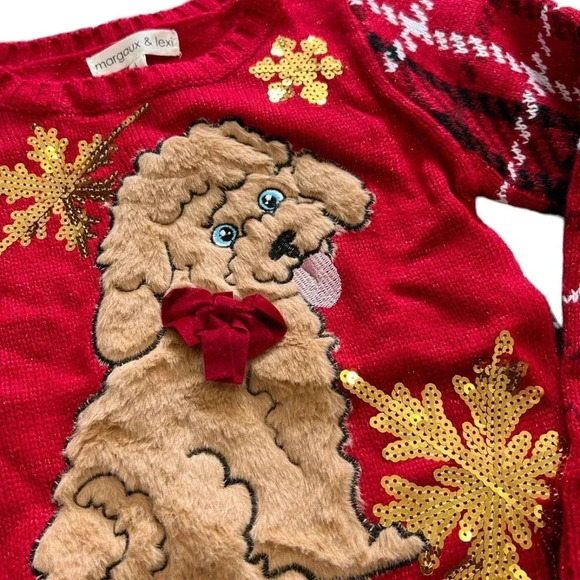 Margaux & Lexi Furry Puppy Sequin Winter Sweater 5 - Picture 2 of 3